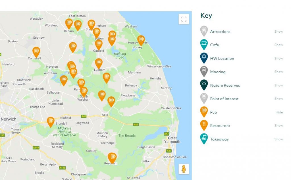 Map of Pubs on the Norfolk Broads